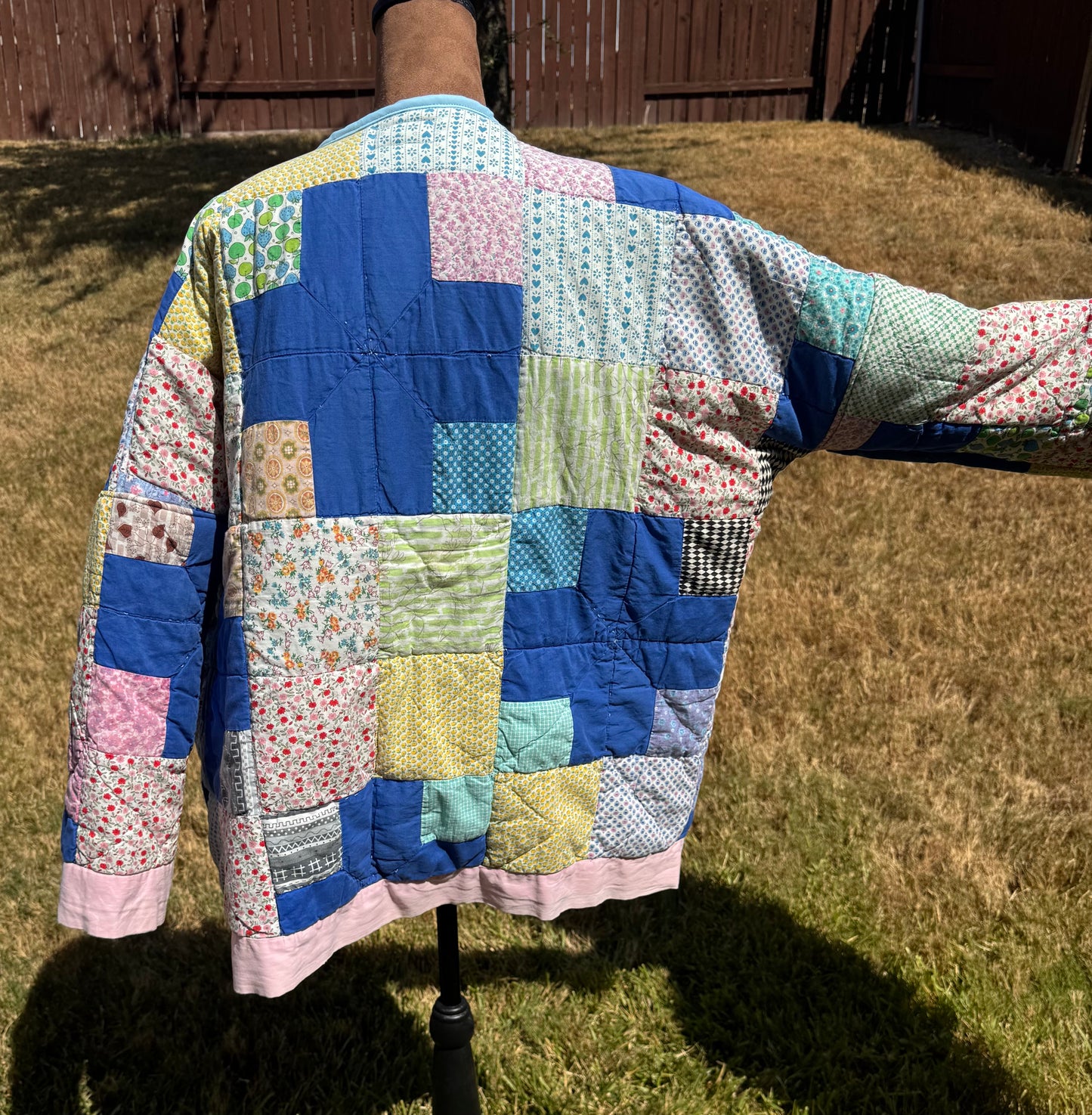 Quilted Coat of Many Colors with pockets. Size S/M