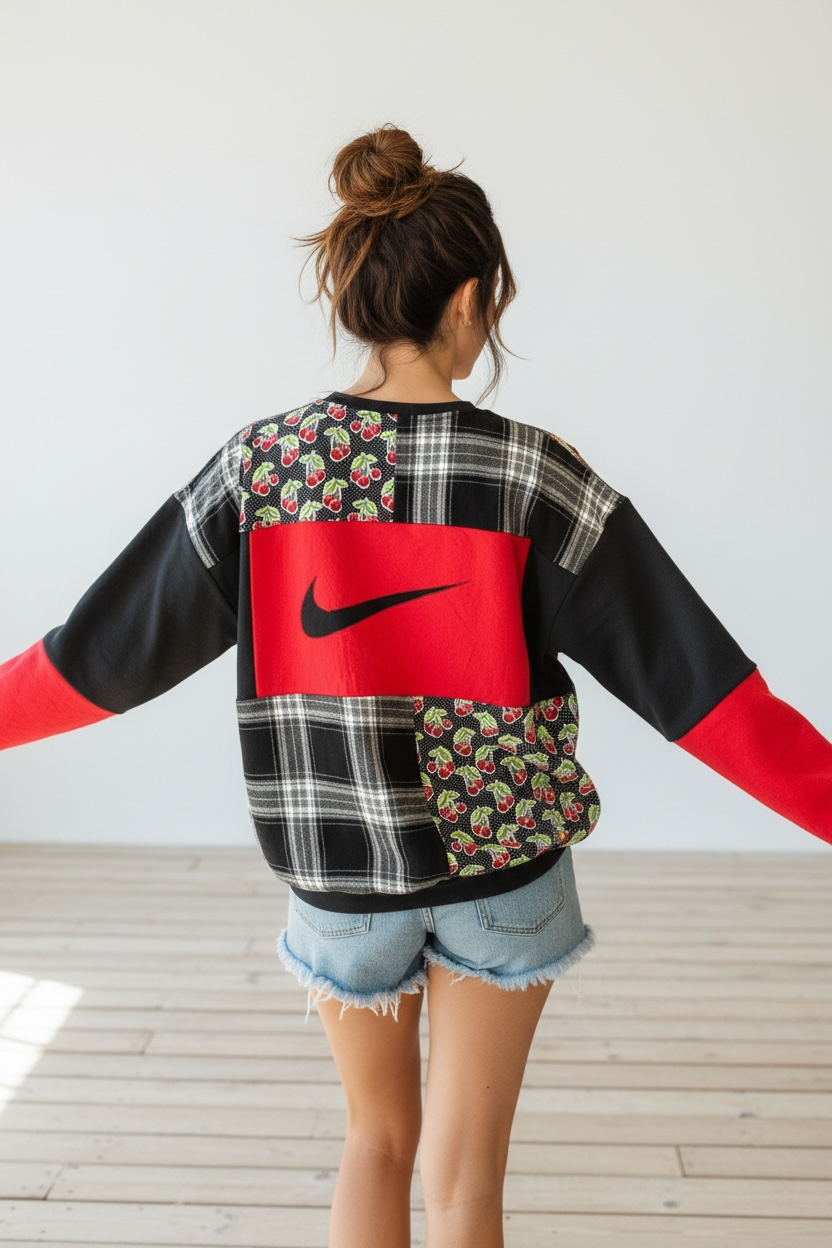 "BLACK CHERRY" Patchwork Sweatshirt Size XL/1X