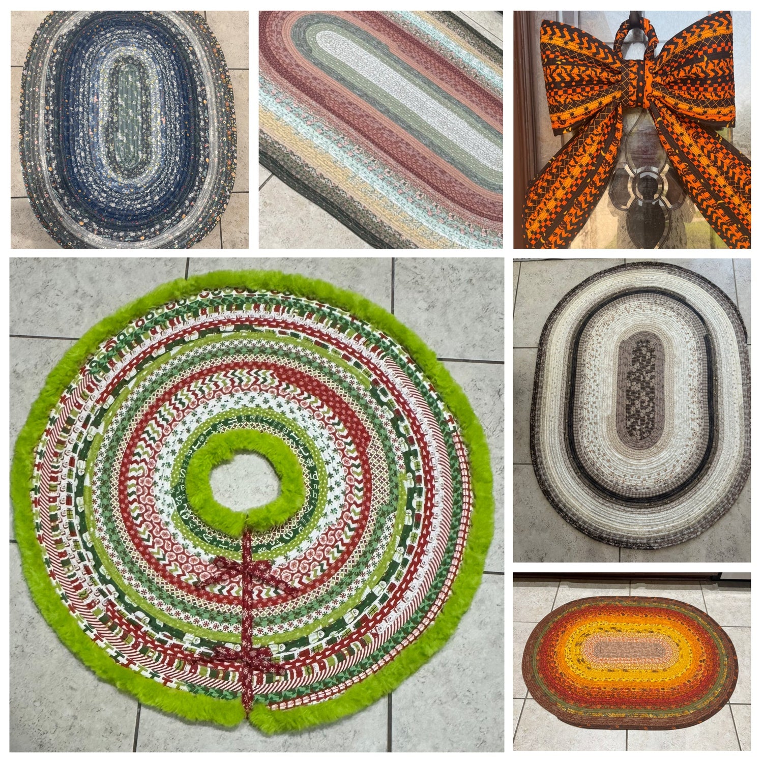 Jelly Roll Rugs, Tree Skirts, Door Bows, and Baskets
