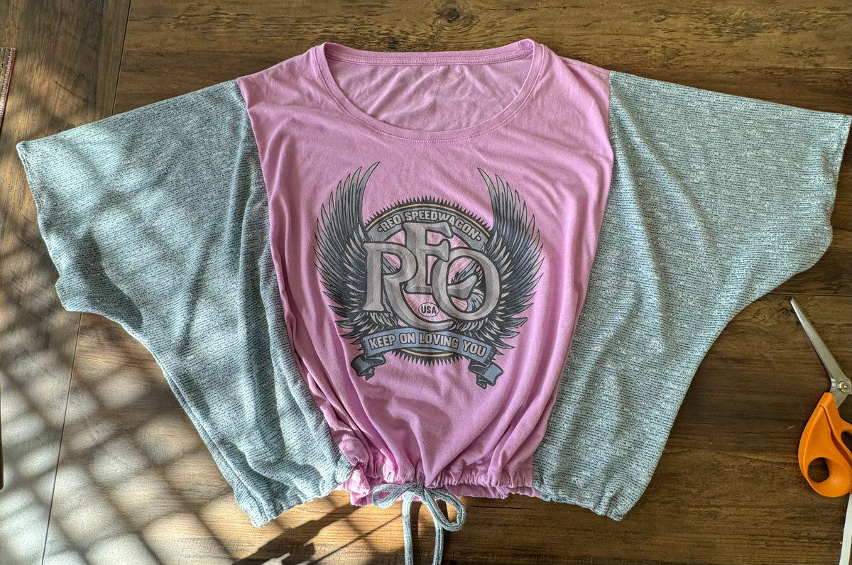 REO Speedwagon upcycled T-Shirt.  Cropped with Drawstring.  One Size Fits Most.