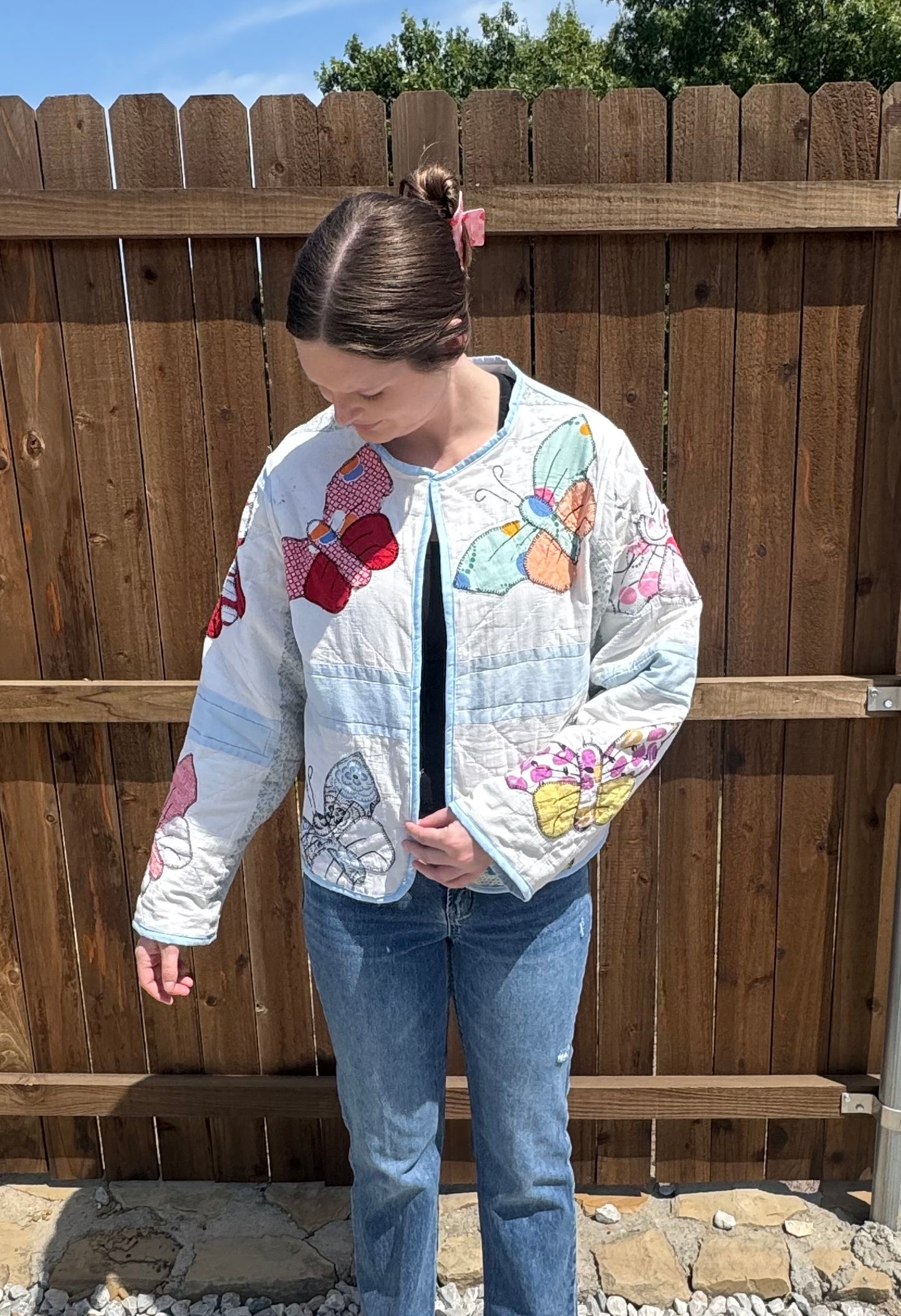 Butterfly Quilted Jacket. Waist length. Size L