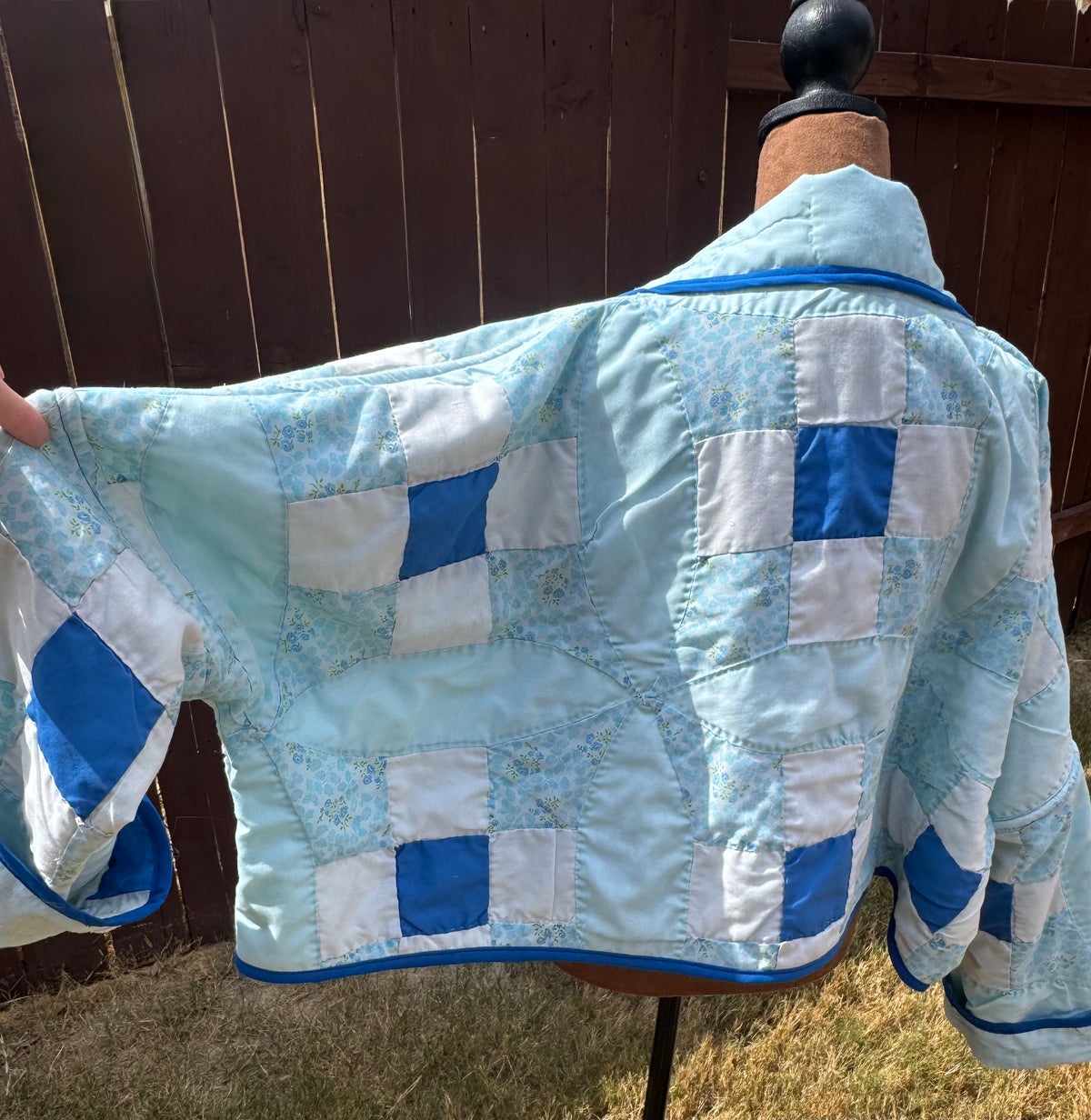 True Blue Quilted Cropped Jacket. Size M-XL