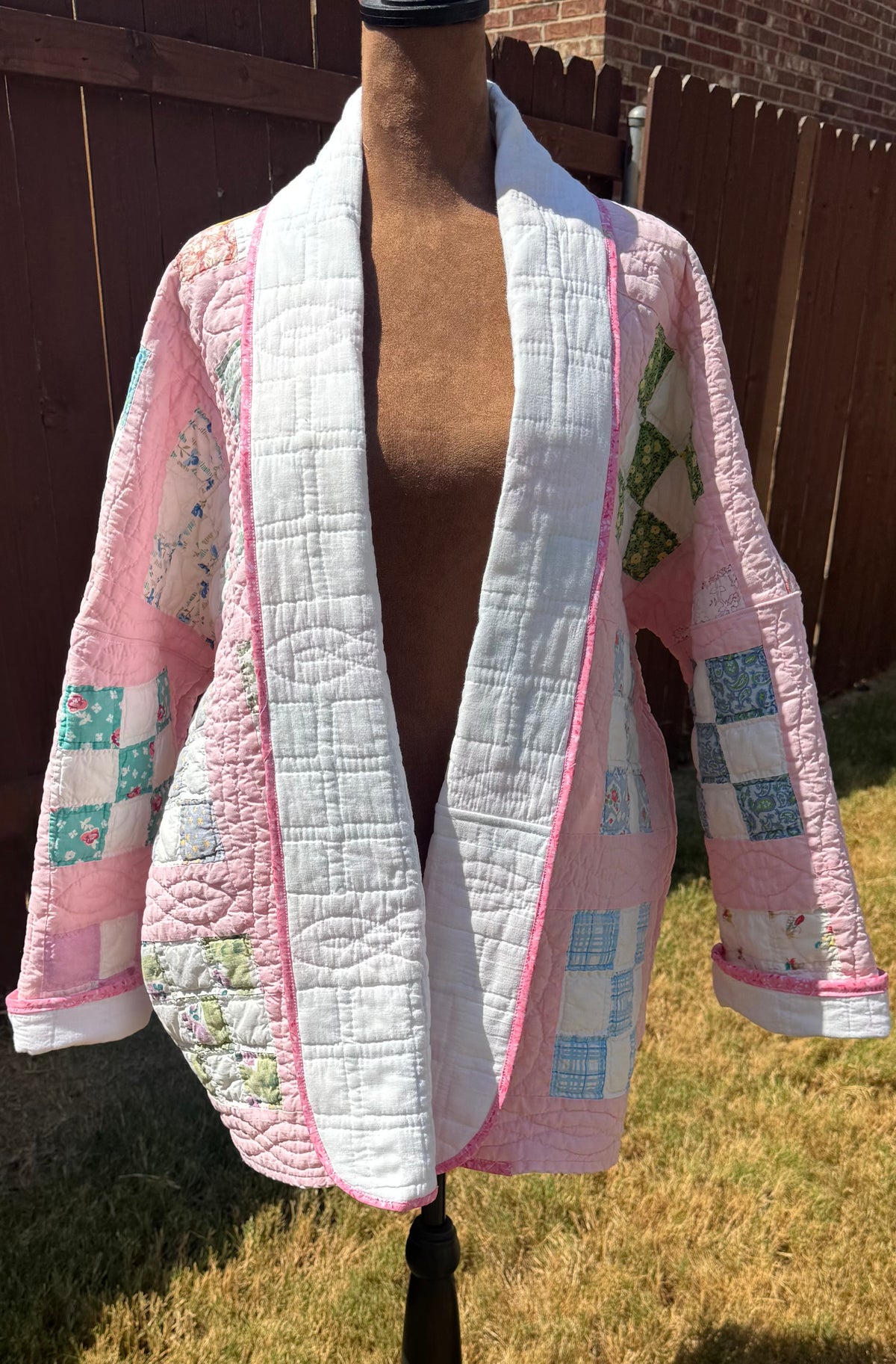 Pink Checkered Vintage Quilt Jacket.  Medium Length. Size M-XL