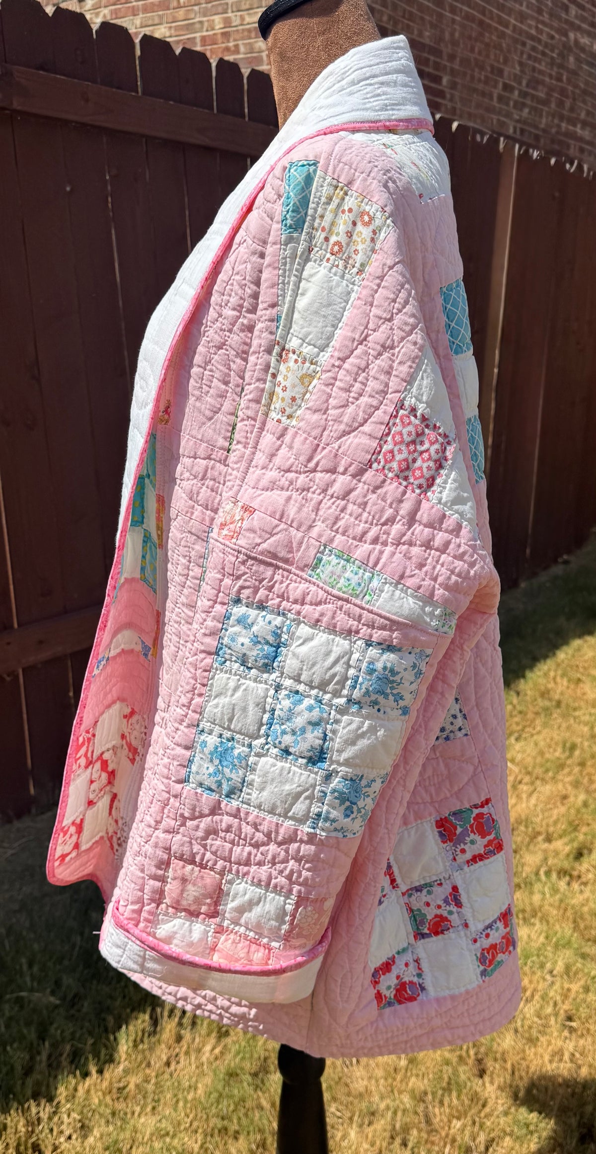 Pink Checkered Vintage Quilt Jacket.  Medium Length. Size M-XL