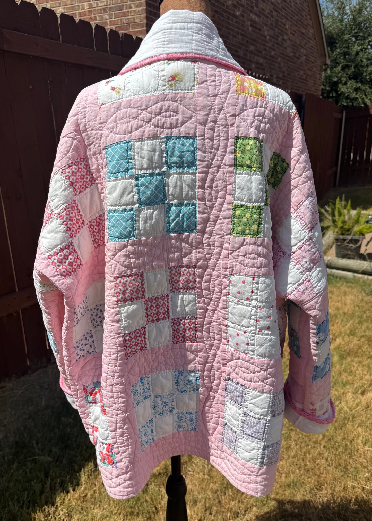 Pink Checkered Vintage Quilt Jacket.  Medium Length. Size M-XL