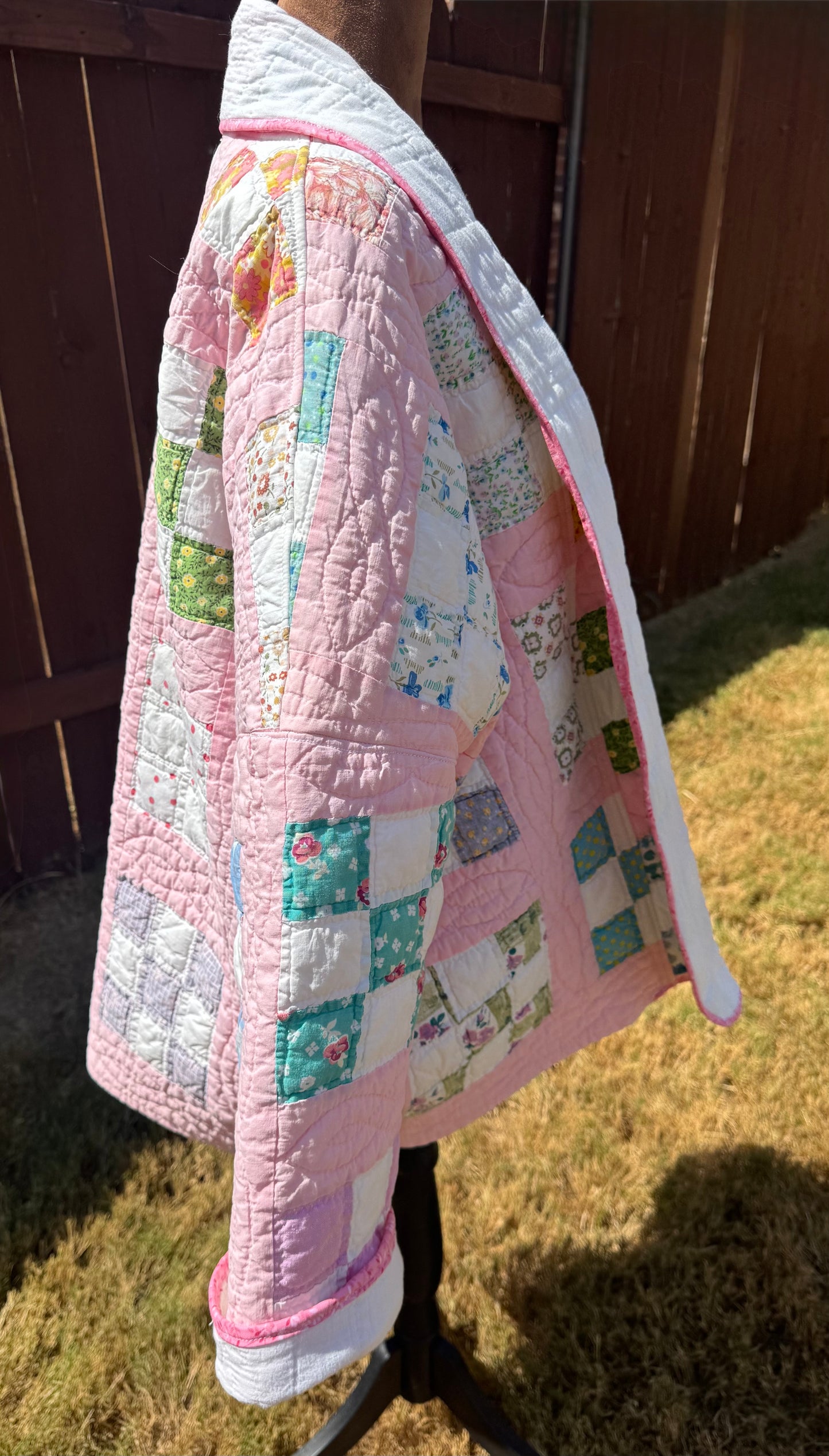 Pink Checkered Vintage Quilt Jacket.  Medium Length. Size M-XL
