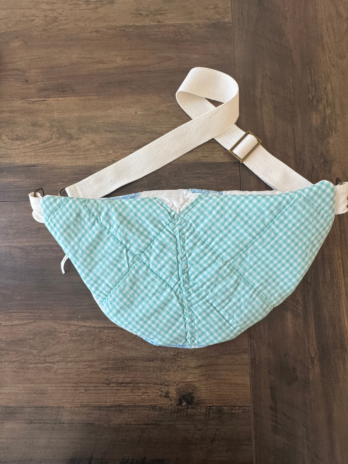 Leaf Pattern Blue Checkered Quilted Large Bum Bag.