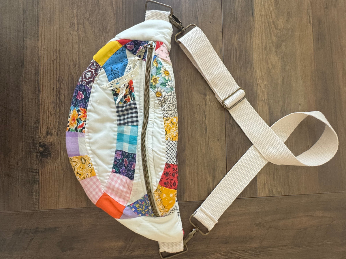 Double Wedding Circle Quilted Bumbag. Half Moon.