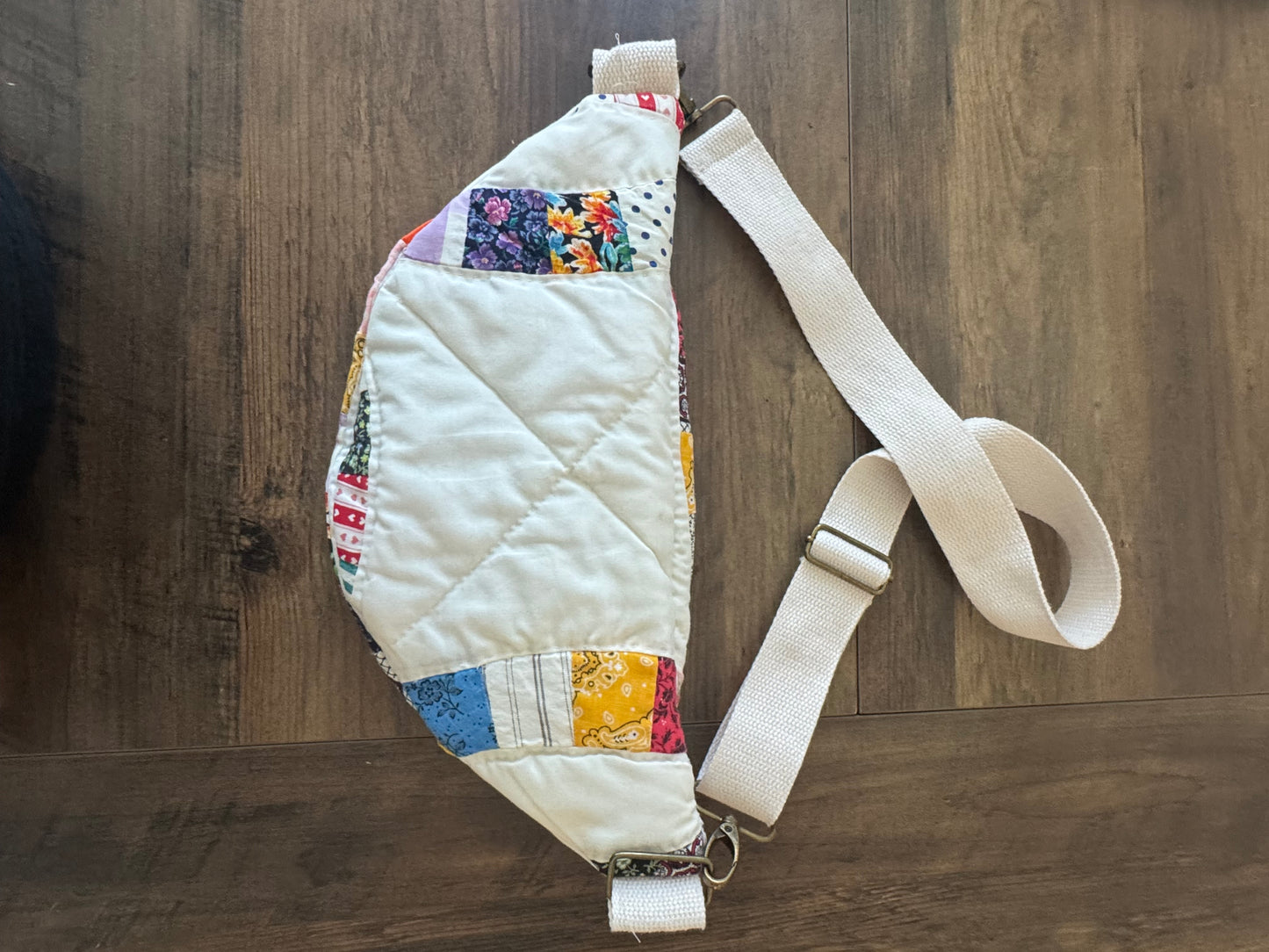 Double Wedding Circle Quilted Bumbag. Half Moon.