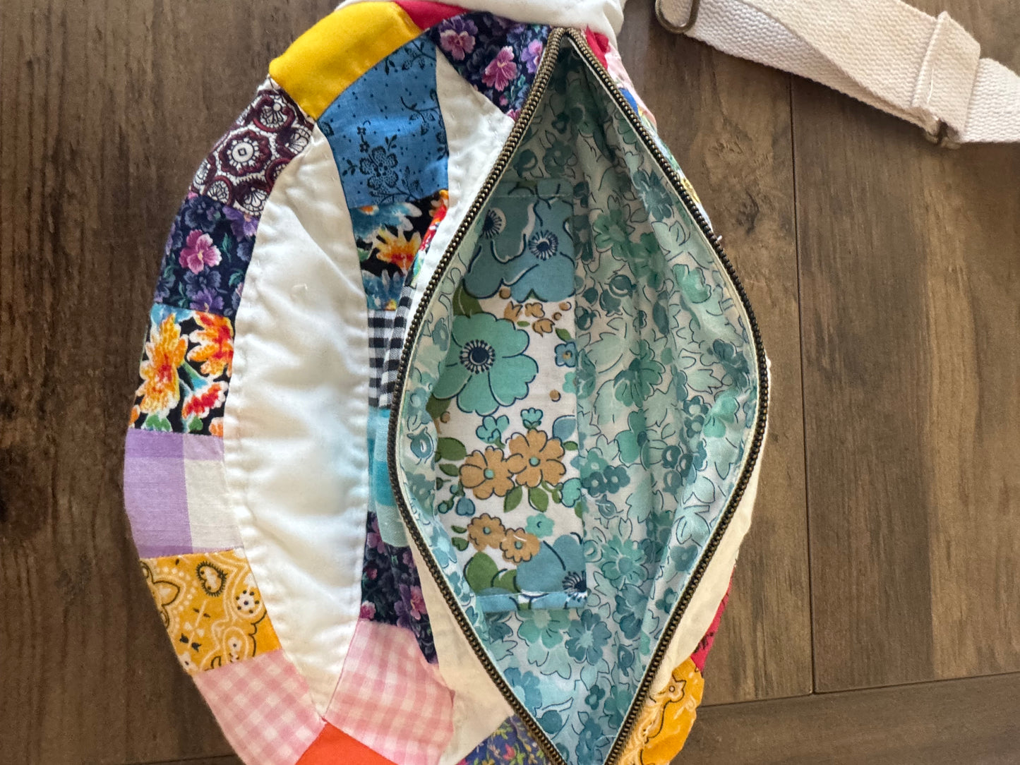 Double Wedding Circle Quilted Bumbag. Half Moon.