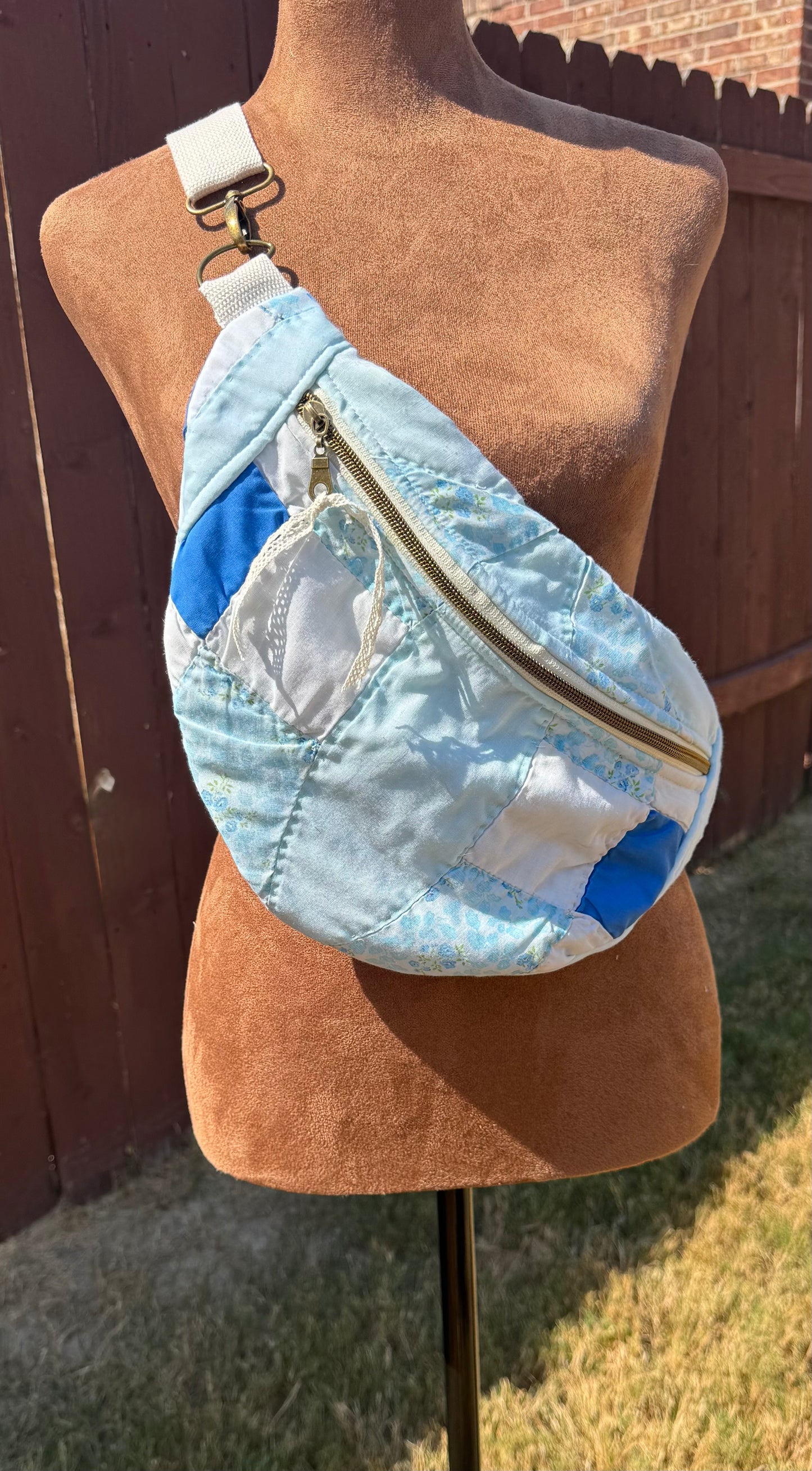 True Blue Vintage Quilted Large Bumbag.
