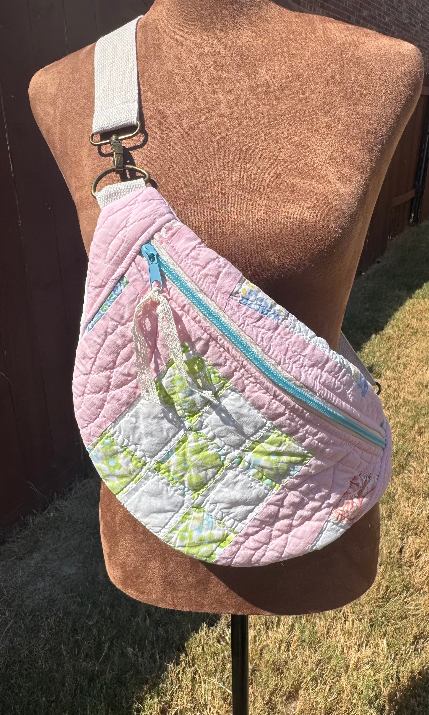 Pink Checkered Vintage Quilted Large Bumbag.