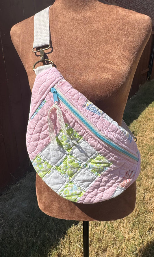 Pink Checkered Vintage Quilted Large Bumbag.