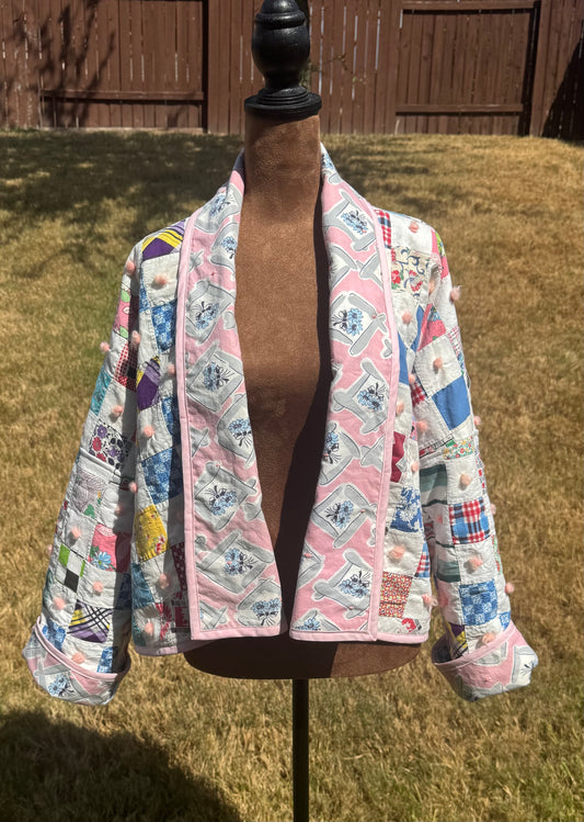 Multicolored Vintage quilted Cropped Jacket.  Size S-L