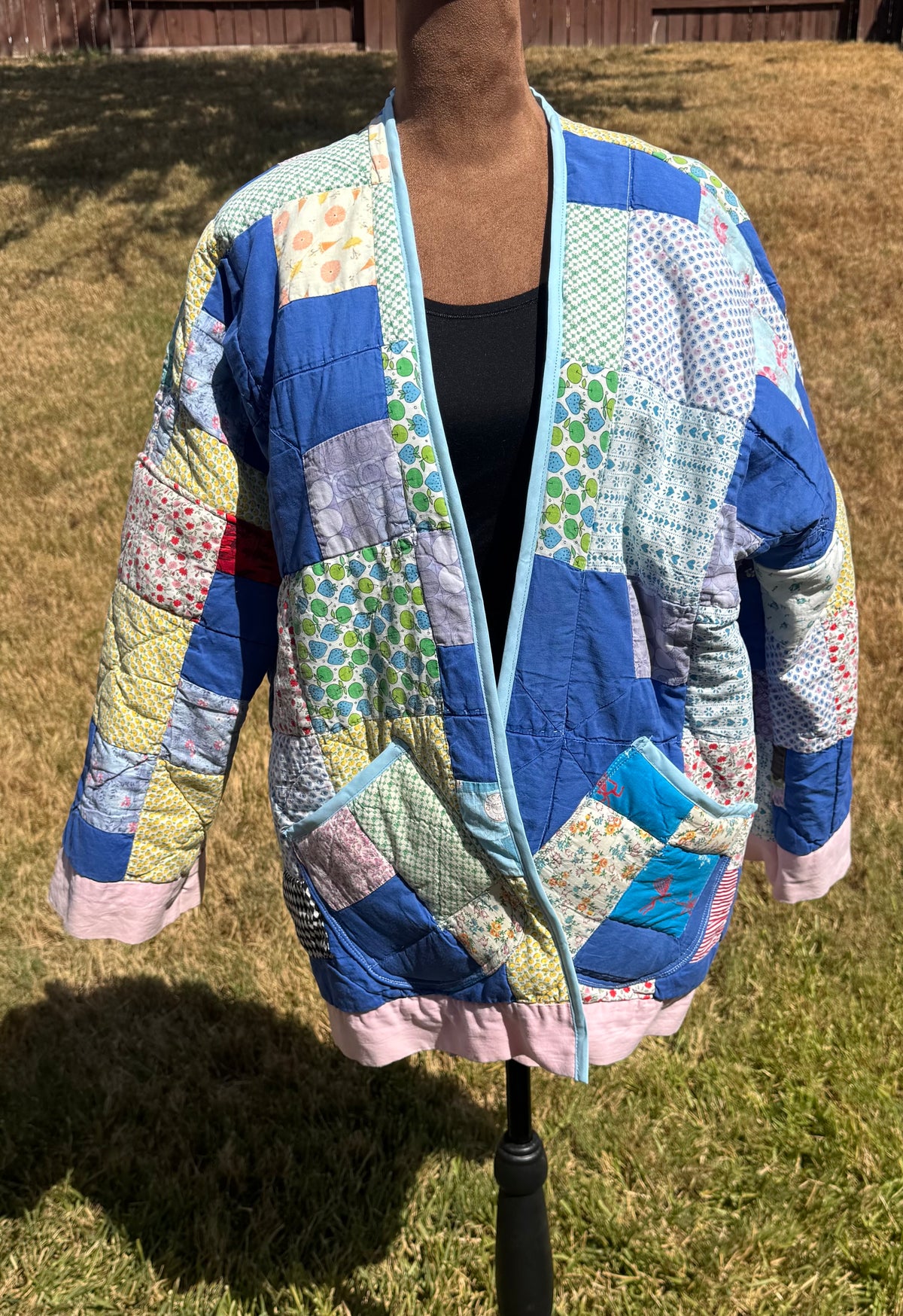Quilted Coat of Many Colors with pockets. Size S/M
