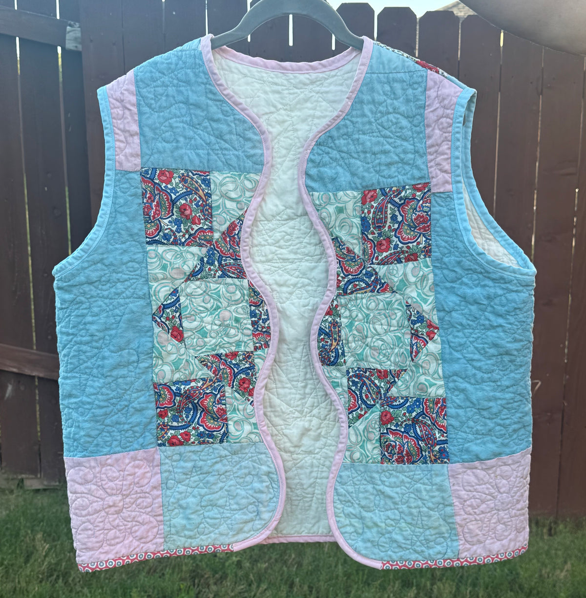 Blue And Pink Patchwork Vest.   Size M/L