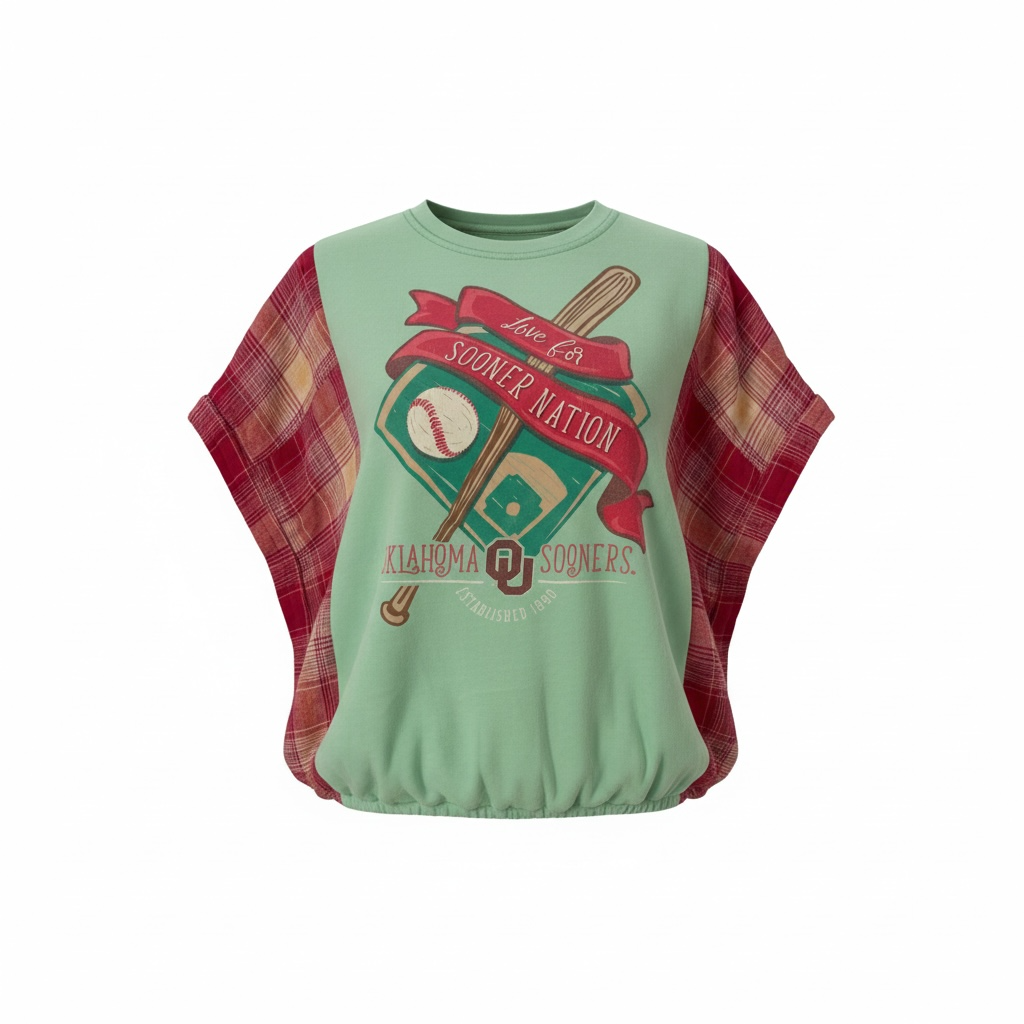 OU "Sooner Nation" Mint Green T-shirt with Cotton Sleeves. Size M/L