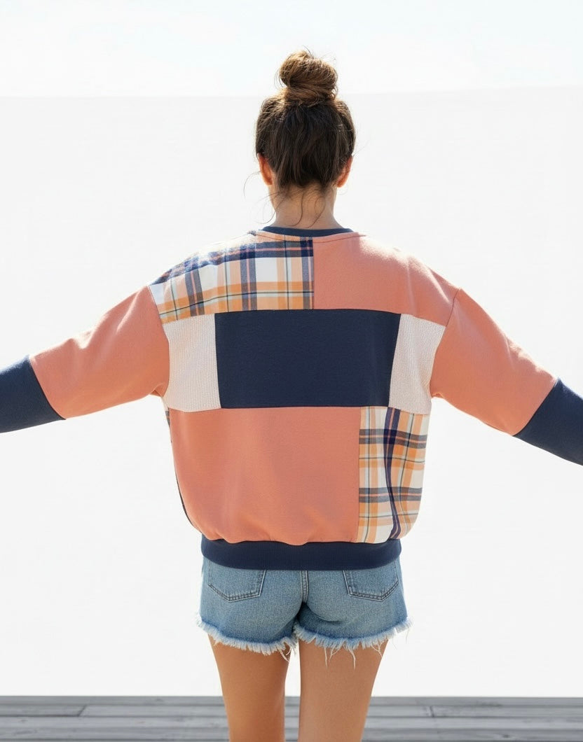 "JUST PEACHY" Patchwork Sweatshirt Size L/XL