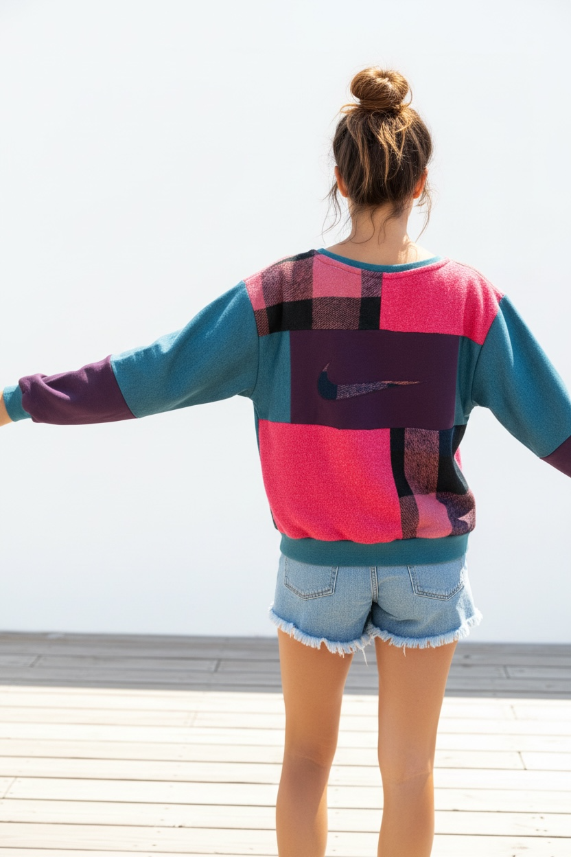 "MATERIAL GIRL" Patchwork Sweatshirt  Size M/L