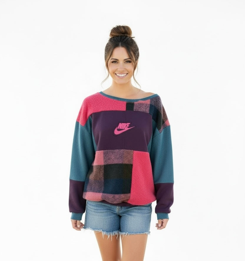 "MATERIAL GIRL" Patchwork Sweatshirt  Size M/L