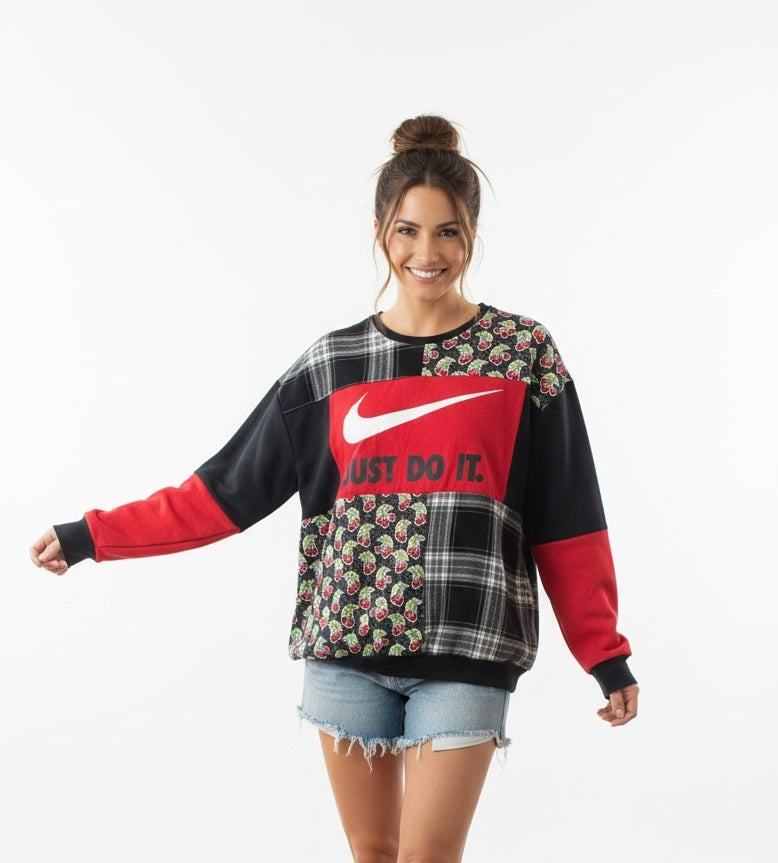 "BLACK CHERRY" Patchwork Sweatshirt   Size XL/1X