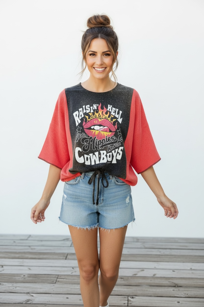 Hippies & Cowboys Upcycled T-Shirt.  One Size Fits Most.