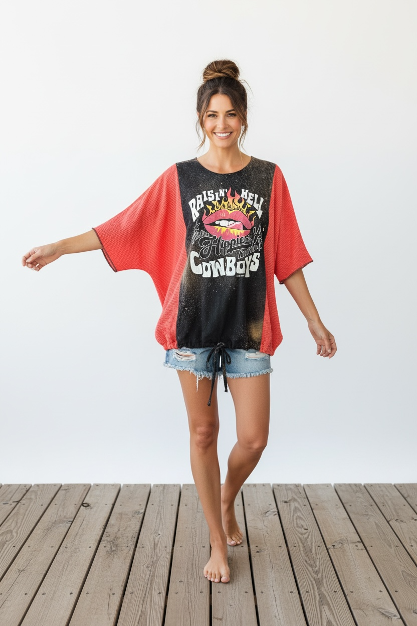 Hippies & Cowboys Upcycled T-Shirt.  One Size Fits Most.